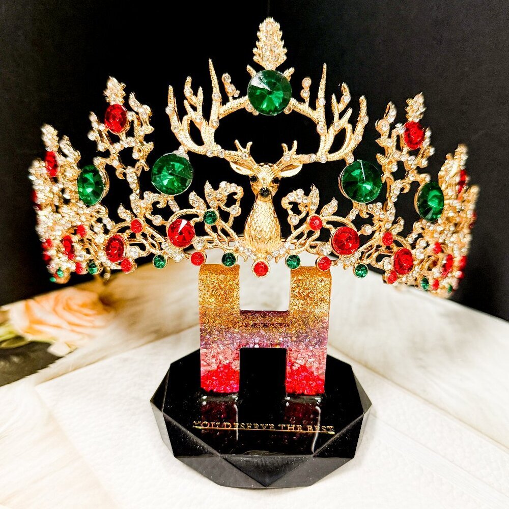 Christmas Gold Crown, Reindeer Crystal Tiara, Christmas Party, Xmas Tree Topper